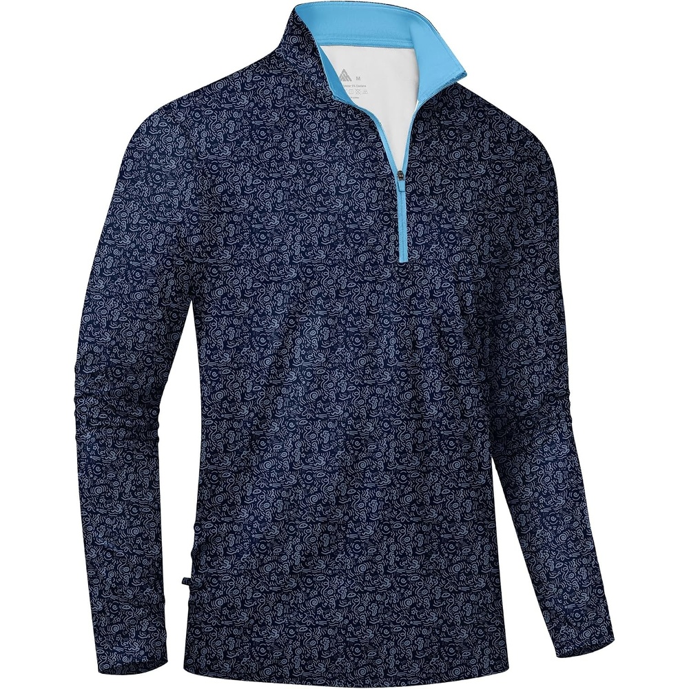 image:imageZITY Mens Printed Quarter Zip Pullover UPF 50 Long Sleeve Golf ShirtNavy Graffiti