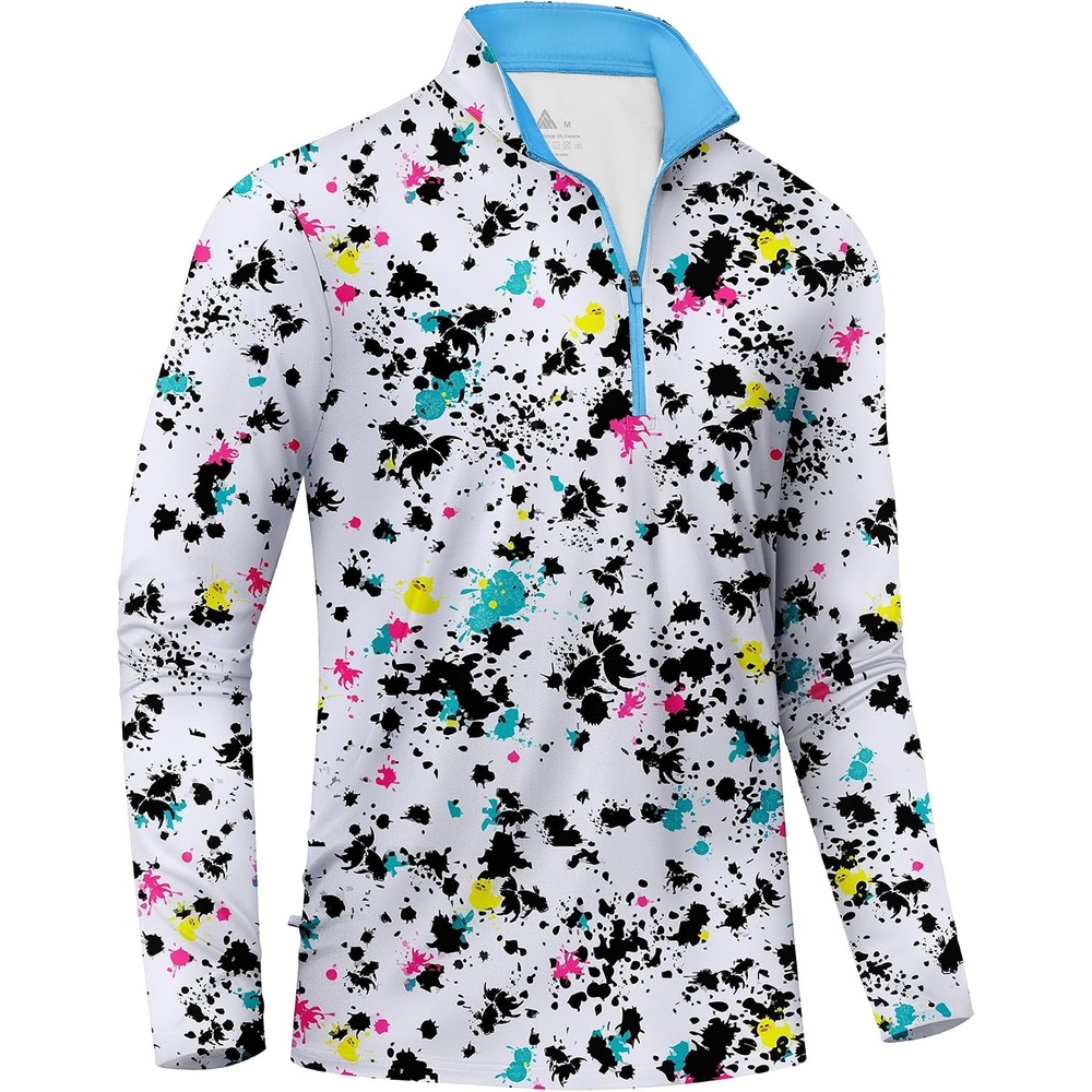 image:imageZITY Mens Printed Quarter Zip Pullover UPF 50 Long Sleeve Golf ShirtWhite Airbrush