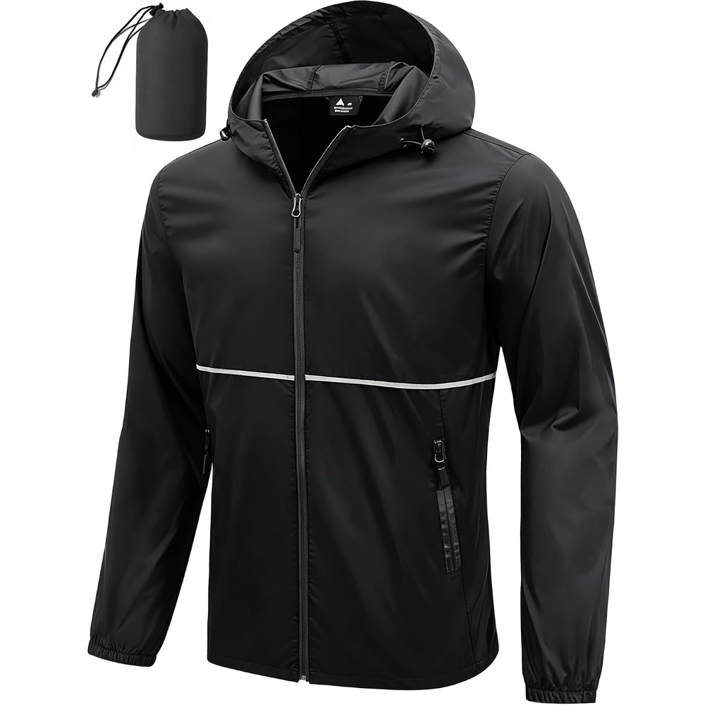 image:imageZITY Mens Rain Jacket Waterproof Lightweight Packable RaincoatBlack