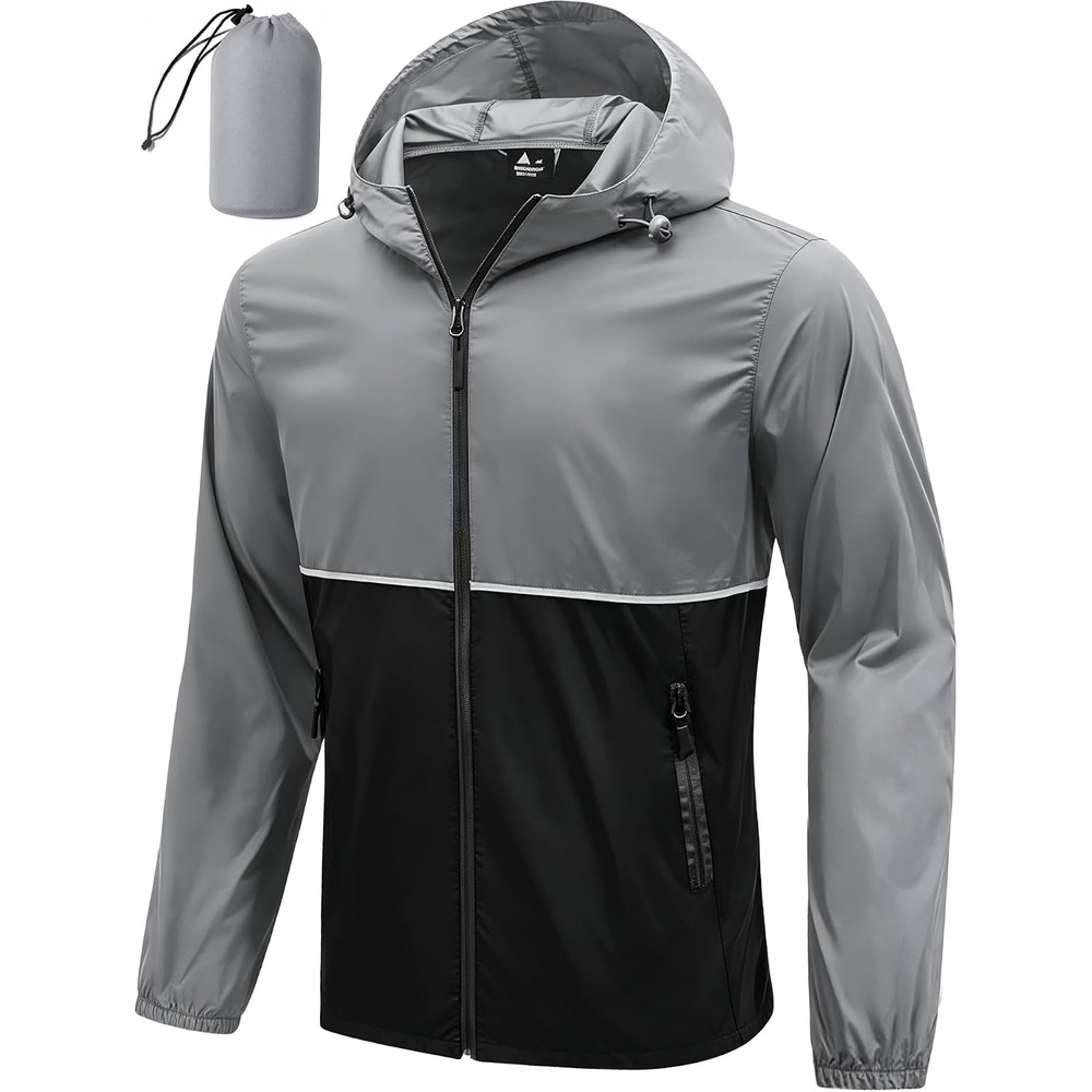 image:imageZITY Mens Rain Jacket Waterproof Lightweight Packable RaincoatBlack Grey