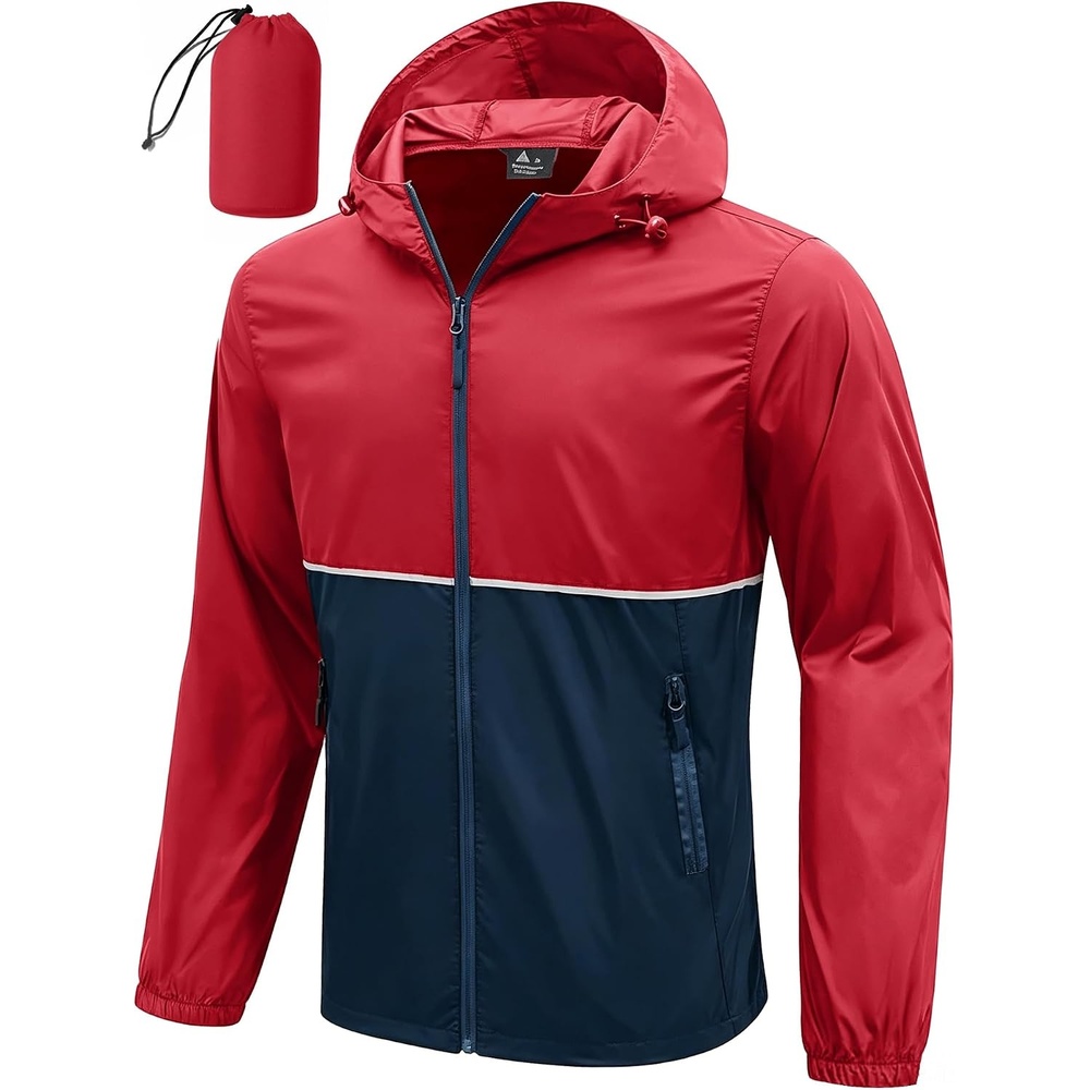 image:imageZITY Mens Rain Jacket Waterproof Lightweight Packable RaincoatBlue Red