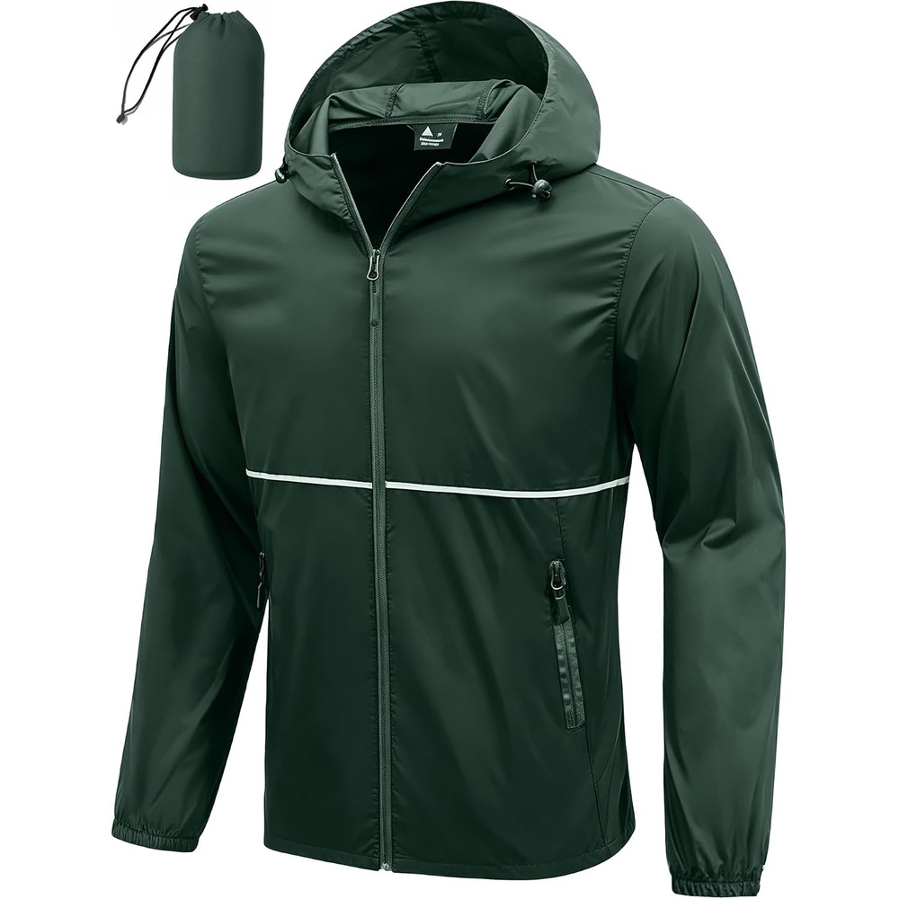 image:imageZITY Mens Rain Jacket Waterproof Lightweight Packable RaincoatDark Green
