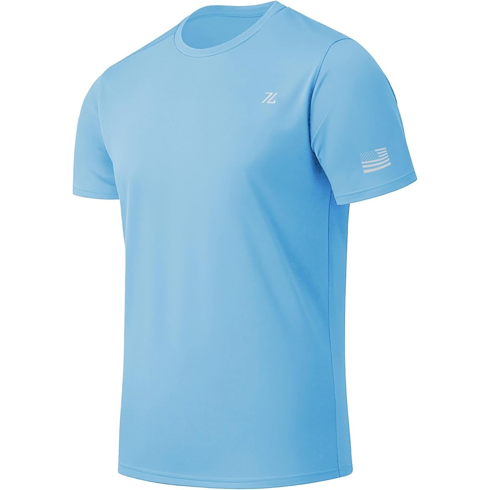image:imageZITY Mens Swim Shirt Short Sleeve UPF 50 Sun Protection Fishing Rash Guard TShirts Workout Running ShirtsLight Blue