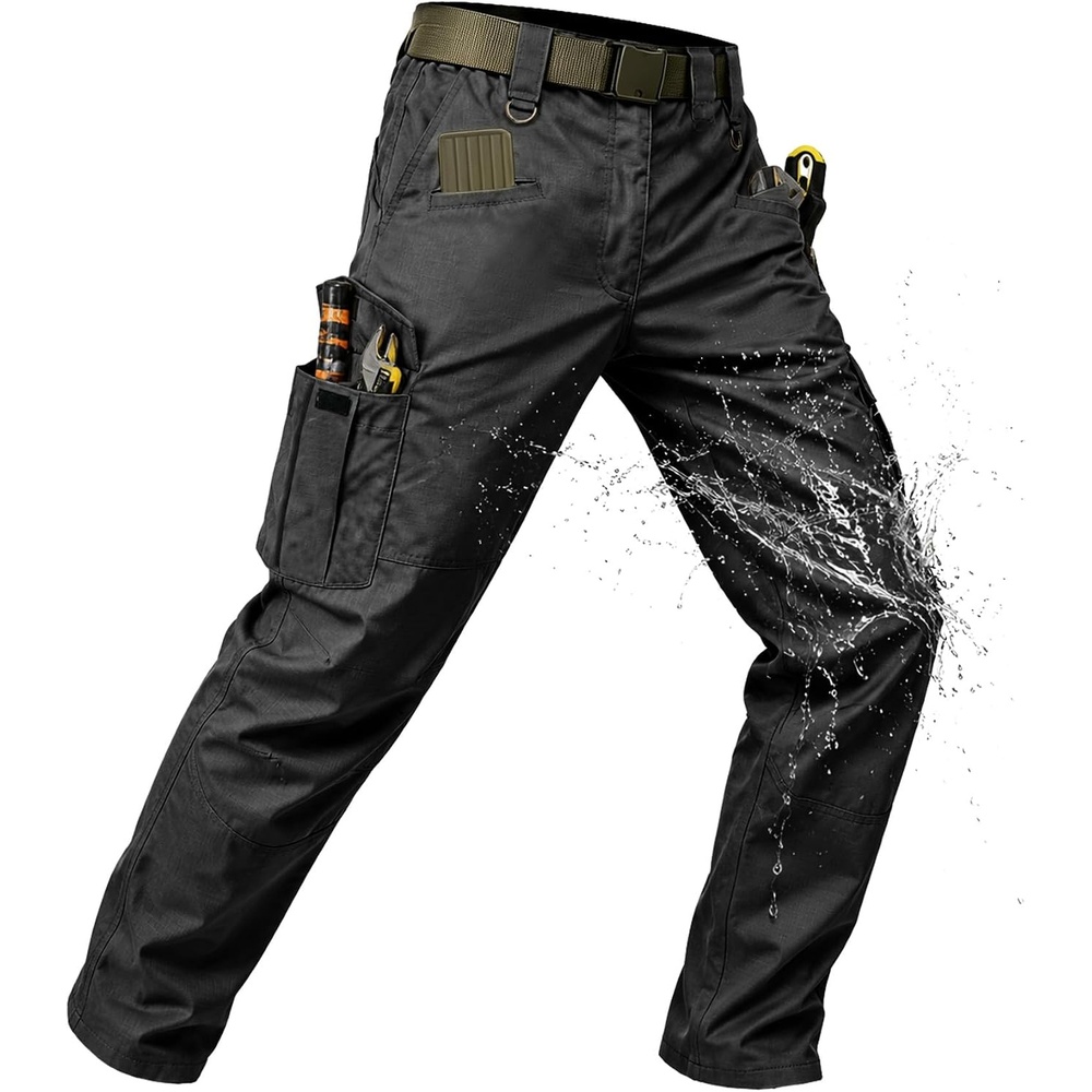 image:imageZITY Mens Tactical Work Cargo Pants Ripstop Water Resistant 9 PocketBlack