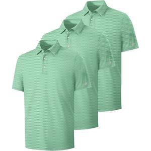 ZITY 3 Pack Mens Golf Shirts Short Sleeve UPF 50+ Print Performance Polo Moisture Wicking Casual Collared Golf Shirts for Men(3 Light Green Leaves)