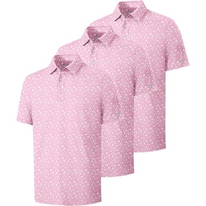 ZITY 3 Pack Mens Golf Shirts Short Sleeve UPF 50+ Print Performance Polo Moisture Wicking Casual Collared Golf Shirts for Men(3 Pink Flower)