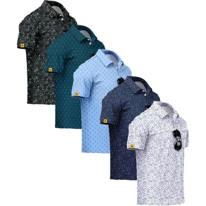 ZITY 5 Pack Mens Golf Shirt Short Sleeve UPF 50+ Print Patterns Casual Polo(Blackishgreen Tealblue Lightblue Navy Colorfuldots)