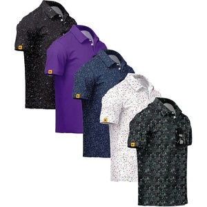 ZITY 5 Pack Mens Golf Shirt Short Sleeve UPF 50+ Print Patterns Casual Polo(Blackwhite Purple Navy Redwhiteblue Blackishgreen)