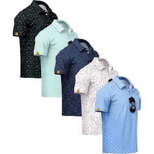 ZITY 5 Pack Mens Golf Shirt Short Sleeve UPF 50+ Print Patterns Casual Polo(Lakeblue Lightgreen Navy Redwhiteblue Lightblue)