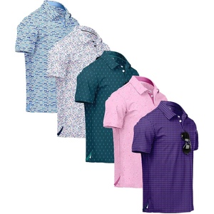 ZITY 5 Pack Mens Golf Shirt Short Sleeve UPF 50+ Print Patterns Casual Polo(Purple Rose Darkteal White Bluewhite)