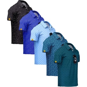 ZITY 5 Pack Mens Golf Shirt Short Sleeve UPF 50+ Print Patterns Casual Polo(Tealblue Turquoise Skyblue Royalblue Black)