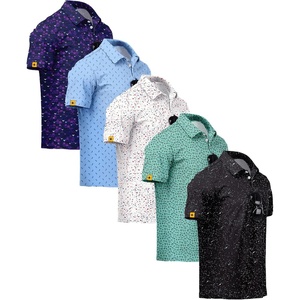 ZITY 5 Pack Mens Golf Shirt Short Sleeve UPF 50+ Print Patterns Casual Polo(Violet Lightblue Redwhiteblue Palegreen Blackwhite)