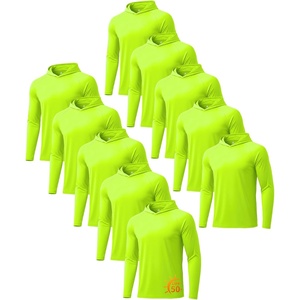 ZITY 5 Pack Mens UPF 50+ Hoodie Long Sleeve Shirt Sun Fishing Shirts(10 Pack: 10pcs Neon Green)
