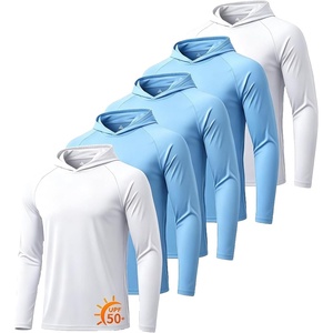 ZITY 5 Pack Mens UPF 50+ Hoodie Long Sleeve Shirt Sun Fishing Shirts(5 Pack: 3 Light Blue / 2 White)