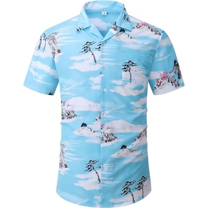 ZITY Men’s Casual Short-Sleeve Shirt Button Down Shirt Casual Beach Clothes(Blue 2)