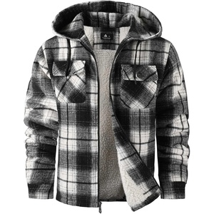 ZITY Mens Flannel Hooded Jacket Fleece Sherpa Lined Plaid Zip Up Sweatshirt(Black)