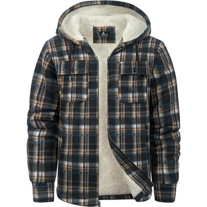 ZITY Mens Flannel Hooded Jacket Fleece Sherpa Lined Plaid Zip Up Sweatshirt(Black Brown)