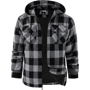 ZITY Mens Flannel Hooded Jacket Fleece Sherpa Lined Plaid Zip Up Sweatshirt(Black Dark Grey)