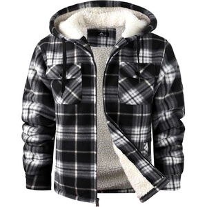 ZITY Mens Flannel Hooded Jacket Fleece Sherpa Lined Plaid Zip Up Sweatshirt(Black White)
