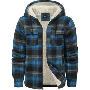 ZITY Mens Flannel Hooded Jacket Fleece Sherpa Lined Plaid Zip Up Sweatshirt(Blue Yellow)