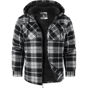 ZITY Mens Flannel Hooded Jacket Fleece Sherpa Lined Plaid Zip Up Sweatshirt(Grey White Black)