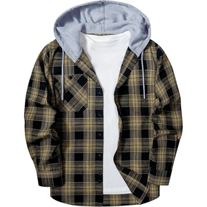 ZITY Men’s Flannel Hoodie Shirts Casual Button Down Long Sleeve Plaid Shirt(Black Beige)