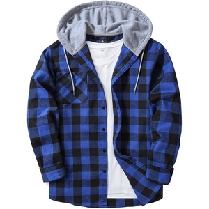 ZITY Men’s Flannel Hoodie Shirts Casual Button Down Long Sleeve Plaid Shirt(Black Blue)