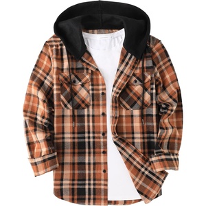 ZITY Men’s Flannel Hoodie Shirts Casual Button Down Long Sleeve Plaid Shirt(Black Orange)
