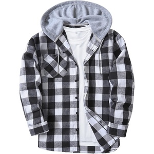ZITY Men’s Flannel Hoodie Shirts Casual Button Down Long Sleeve Plaid Shirt(Black White Gray)