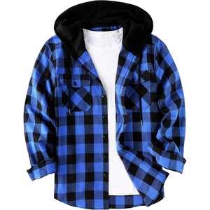 ZITY Men’s Flannel Hoodie Shirts Casual Button Down Long Sleeve Plaid Shirt(Blue)