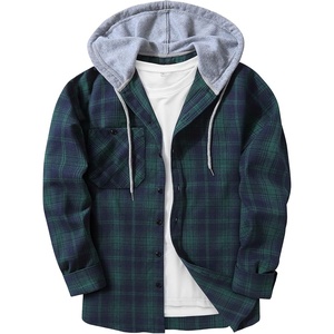 ZITY Men’s Flannel Hoodie Shirts Casual Button Down Long Sleeve Plaid Shirt(Blue Green Navy)
