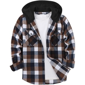 ZITY Men’s Flannel Hoodie Shirts Casual Button Down Long Sleeve Plaid Shirt(Brown White)