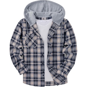 ZITY Men’s Flannel Hoodie Shirts Casual Button Down Long Sleeve Plaid Shirt(Dark Blue White)