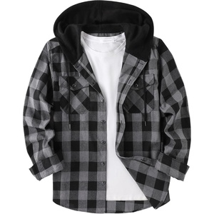 ZITY Men’s Flannel Hoodie Shirts Casual Button Down Long Sleeve Plaid Shirt(Dark Grey)