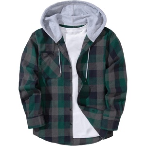 ZITY Men’s Flannel Hoodie Shirts Casual Button Down Long Sleeve Plaid Shirt(Greengray)