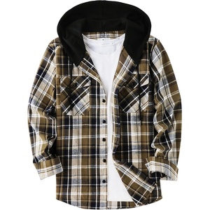 ZITY Men’s Flannel Hoodie Shirts Casual Button Down Long Sleeve Plaid Shirt(Military Green Blue)