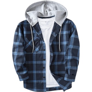 ZITY Men’s Flannel Hoodie Shirts Casual Button Down Long Sleeve Plaid Shirt(Navy)