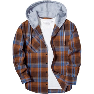 ZITY Men’s Flannel Hoodie Shirts Casual Button Down Long Sleeve Plaid Shirt(Orange Blue)