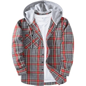 ZITY Men’s Flannel Hoodie Shirts Casual Button Down Long Sleeve Plaid Shirt(Redgray)