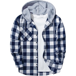 ZITY Men’s Flannel Hoodie Shirts Casual Button Down Long Sleeve Plaid Shirt(Royalblue White)
