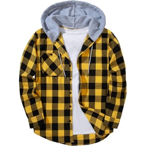 ZITY Men’s Flannel Hoodie Shirts Casual Button Down Long Sleeve Plaid Shirt(Yellow)