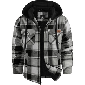 ZITY Mens Flannel Jacket Sherpa Lined Fleece Plaid Hoodie Zip Up Sweatshirt(Black Grey)