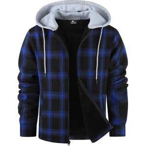 ZITY Mens Flannel Jacket Sherpa Lined Fleece Plaid Hoodie Zip Up Sweatshirt(Blue Black)