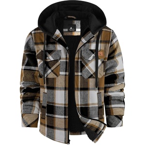 ZITY Mens Flannel Jacket Sherpa Lined Fleece Plaid Hoodie Zip Up Sweatshirt(Khaki Brown)