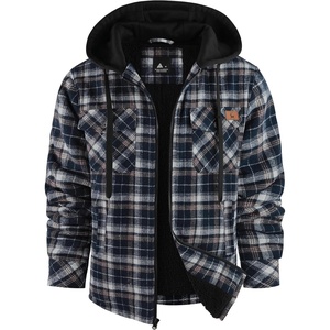 ZITY Mens Flannel Jacket Sherpa Lined Fleece Plaid Hoodie Zip Up Sweatshirt(Navy Black)