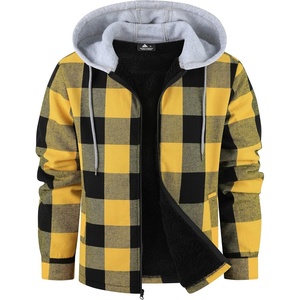ZITY Mens Flannel Jacket Sherpa Lined Fleece Plaid Hoodie Zip Up Sweatshirt(Yellow Black)