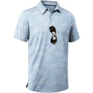ZITY Men’s Golf Shirts Short Sleeve Print Patterns Casual Collared Polo(Light Blue Leaf)