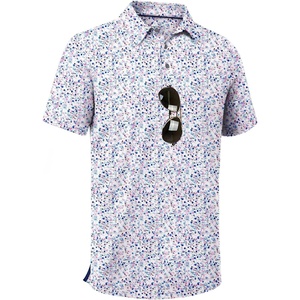 ZITY Men’s Golf Shirts Short Sleeve Print Patterns Casual Collared Polo(White Colorful Dots)