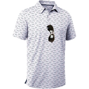 ZITY Men’s Golf Shirts Short Sleeve Print Patterns Casual Collared Polo(White Golf Cart)