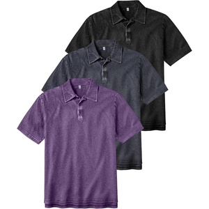 ZITY Mens Polo Shirts Short Sleeve Cotton Vintage Acid Washed T Shirts Overzied Collared Polo Shirts(Black Grey Purple)